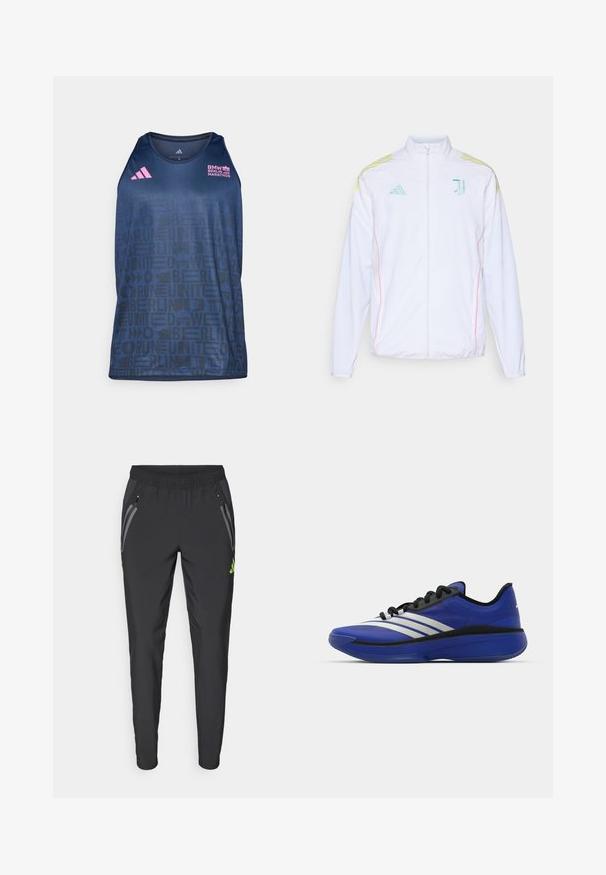 adidas Performance JUVENTUS 25/26 TIRO25 COMPETITION PRESENTATION JACKET - Tréning dzseki - white; adidas Performance BER25 TANK - Felső - collegiate navy; adidas Performance REAL MADRID TIRO25 PRO VIS TECH TRAVEL PANT - Klubruházat - black/lucid lemon; adidas Performance ADIZERO SELECT 3.0 - Kosárlabdacipők - lucid blue/core black/metallic