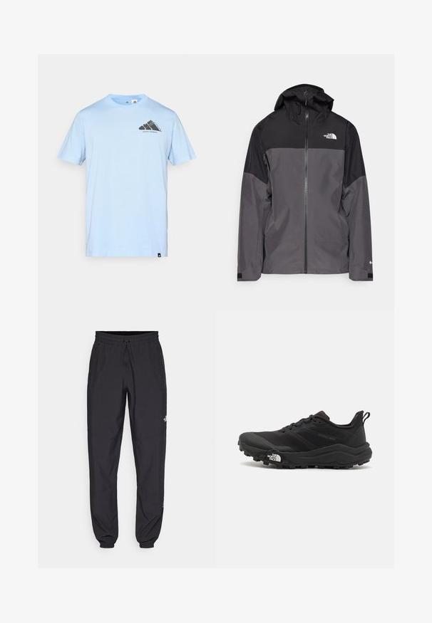 Hallide hall matroos jope, millel on must ülemine osa, lukuga esiosa, reguleeritav kapuuts ja elastsed varrukad. Selles on rinnal ja varrukal logo.; adidas Performance Spordi T-särk - glow blue; Mustavad sportlikud püksid, mis on valmistatud kergest kangast, joonlauaga taljest, küljetaskudega ja kitsenevate varrukatega pahkluude juures.; Must tume jooksujalats musta värvi, tekstuurse ülemise osaga, kummist tallaga ja tugevdatud varbaga. Omab pehmendusega krae ja tõmblinti mugavaks selga panemiseks.