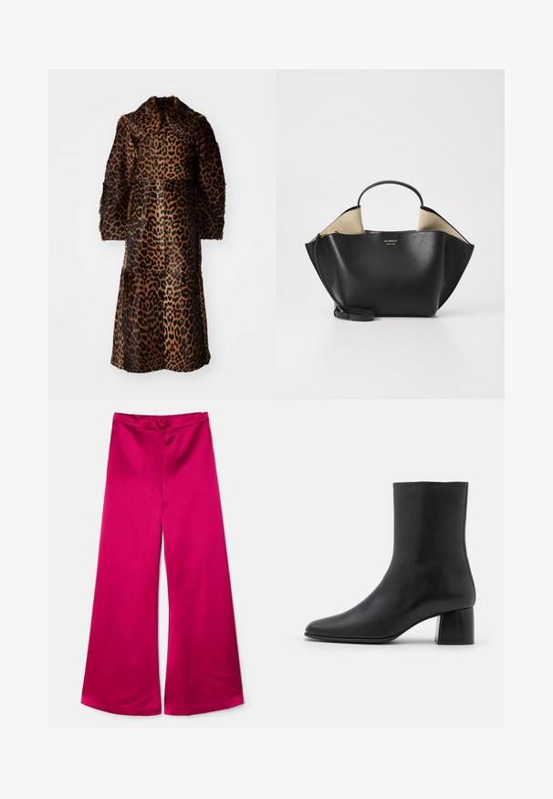 By Malene Birger RAFAIA - Manteau d'hiver - brown; Haut noir à manches longues en tissu doux, avec un col rond et une coupe décontractée, doté de fentes sur les côtés à l'ourlet pour faciliter les mouvements.; By Malene Birger LUCEE - Pantalon classique - wild berries; Bottine en cuir noir avec un bout pointu et un talon carré épais. Texture lisse avec un design sans coutures et descoutures minimalistes.; Ree Projects ANN TOTE MINI - Sac à main - black