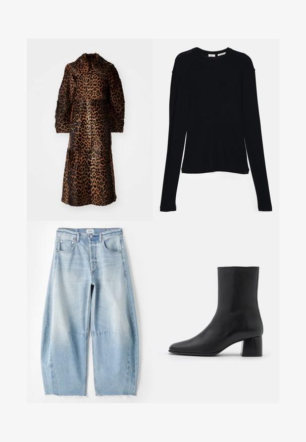 By Malene Birger RAFAIA - Žieminis paltas - brown; Juodas ilgų rankovių marškinėlis, pagamintas iš minkštos medžiagos, su apykakle ir laisvu siluetu, su šoninėmis sklendėmis apačioje, kad būtų lengviau judėti.; Citizens of Humanity HORSESHOE - Laisvo kirpimo džinsai - gemini light indigo; Juodas odinis kulkšninis botas su smailiu pirštu ir masyviu kvadratiniu kulnu. Lygus paviršius be siūlių ir minimalizmu išsiskiriantis dizainas.