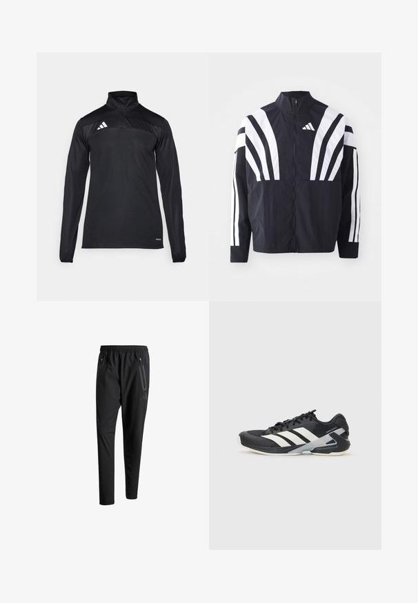 Mustrün mustaga, kõrge krae, täispikk tõmblukk ja julged valged diagonaalsed triibud varrukatel. Valmistatud kergest kangast, millel on sile tekstuur.; Musthave mustuse musthave mustuse musthave mustuse musthave mustuse musthave mustuse musthave mustuse musthave mustuse musthave mustuse musthave mustuse musthave mustuse musthave mustuse musthave mustuse musthave mustuse musthave mustuse musthave mustuse musthave mustuse musthave mustuse; Mustavad spordipüksid elastse vöökoha, kahe tõmblukuga küljetasku, kitsenevate säärete ning õrna logodetailiga puusadel.; Mustad sportlik jalanõud mustade värvidega, valgete triipudega, võrgusilma pealmine osa, ümar varvas ja pehme tallaga. Omab tekstureeritud kontsa ja kindlat paeltesüsteemi.