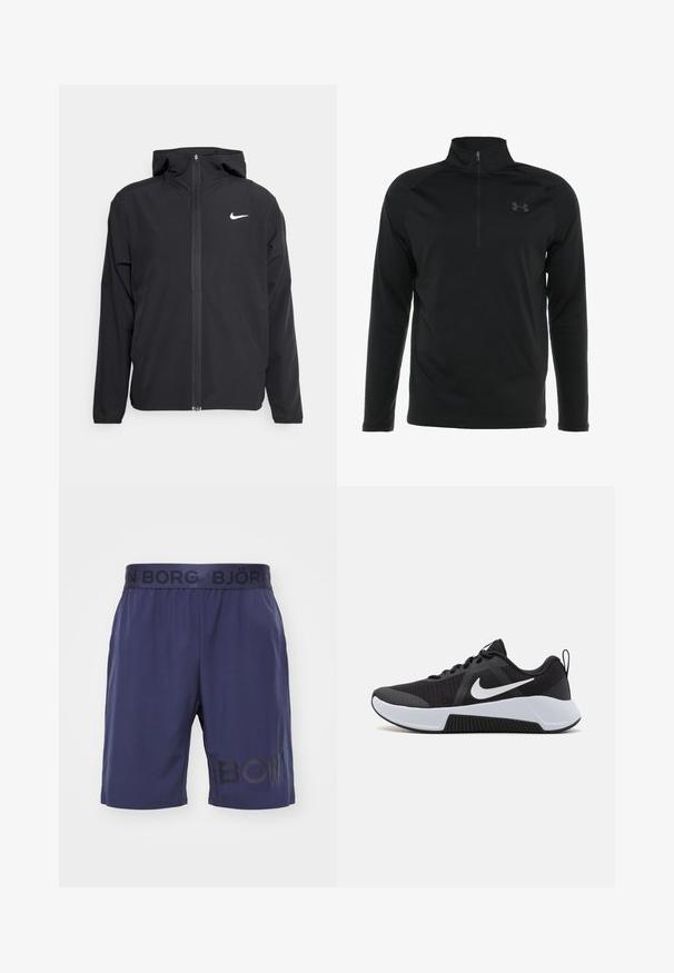 Must musta musta, täis esifrontne lukuga ja diskreetne valge logo vasakul rinnal. Sile tekstuur ja kergkaaluline disain.; Must musta varrukatega pullover, millel on poole tõmblukuga kaelus, valmistatud siledast ja venivast kangast, millel on rindkere peene logo.; Björn Borg SHORTS - Spordišortsid - odyssey gray; Mustavad spordijalatsid tekstuuriga võrgupealse, valged aktsendid ja sulandusdisain. Omab kummist talda ja polsterdatud kaela.