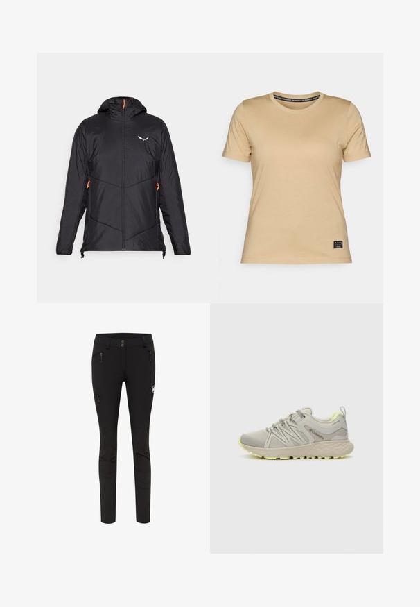 Salewa CATINACCIO czarny; Salewa - T-shirt basic; Czarne legginsy o dopasowanym kroju, wyposażone w dwie boczne kieszenie z suwakiem oraz naszywkę z logo na udzie. Gładki materiał z szwami.; Columbia PEAKFREAK piaskowy