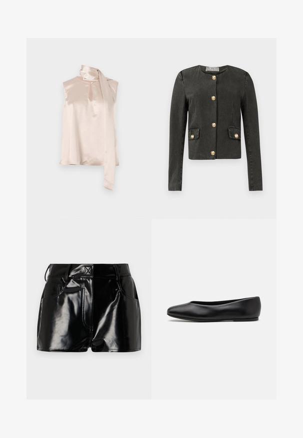 Giacca a maniche lunghe grigia scura con bottoni decorativi dorati lungo la parte anteriore e sulle tasche finte a pattina, scollatura rotonda e taglio aderente.; Top senza maniche in satin rosa pallido con scollatura a chiave e un drappeggio attaccato sulla spalla. Texture liscia, design minimalista.; Shorts neri e lucidi realizzati in materiale sintetico. Presentano una vita aderente, passanti per la cintura e tasche frontali con evidenti dettagli di cucitura.; Paul Smith TOPANGA - Ballerine - black