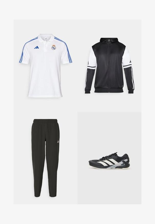 Must eltavõttega must kapuutsiga sviiter, millel on valged varrukad ja kolm valget triipu mööda käsi. Valmistatud siledast ja kergest kangast. Kapuutsi disain on kaasatud.; Valge puuvillane polo-särgid, millel on sinised triibud õlgadel, rinnal tikitud klubi logo ja klassikaline krae.; Mustavad spordipüksid elastse vöökoha, kitsas lõige ja valge logo vasakul jalal. Sile, kerge kangas.; Mustad sportlik jalanõud mustade värvidega, valgete triipudega, võrgusilma pealmine osa, ümar varvas ja pehme tallaga. Omab tekstureeritud kontsa ja kindlat paeltesüsteemi.
