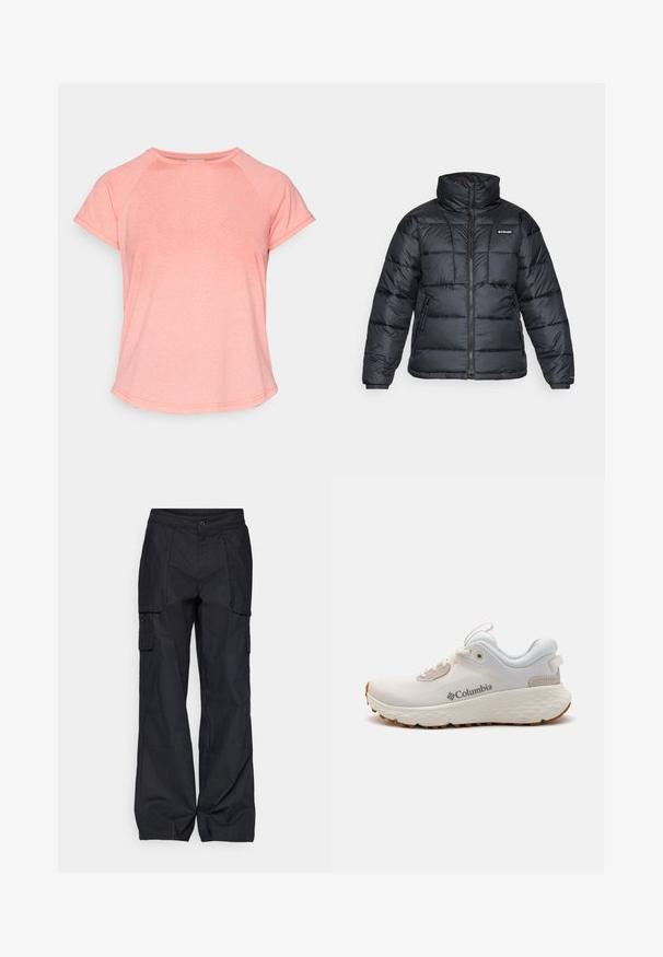 Musternatukamm, millel on kõrge krae, tikitud muster ja tõmblukuga esiosa. Sellel on kaks küljetaskut ja elastsed mansetid.; Lühikese varrukaga sportlik t-särk helesinises, valmistatud tekstuursetest kangast, ümmarguse kaeluse ja peene logoga ees.; Columbia BREA FALLS™ COTTON RIPSTOP PANT - Õuepüksid - black; Kerged Columbia spordijalanõud valgest võrgust, millel on tekstureeritud hall tall ja kummist haardepind. Omaduseks on polsterdatud krae ja nööridega kinnitussüsteem.