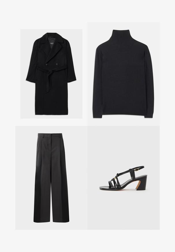 Manteau en mélange de laine noir avec un design croisé, de larges revers, une taille ceinturée, des poches latérales et une texture lisse.; Pull à col roulé noir en tissu doux. Il dispose de manches longues, d'un col montant et de bords côtelés pour un look cintré.; Pantalon large noir avec une taille haute, doté de plis avant, d'une texture lisse et d'une finition ajustée. Conçu pour un ajustement décontracté.; Paul Smith AMIRA - Escarpins - black