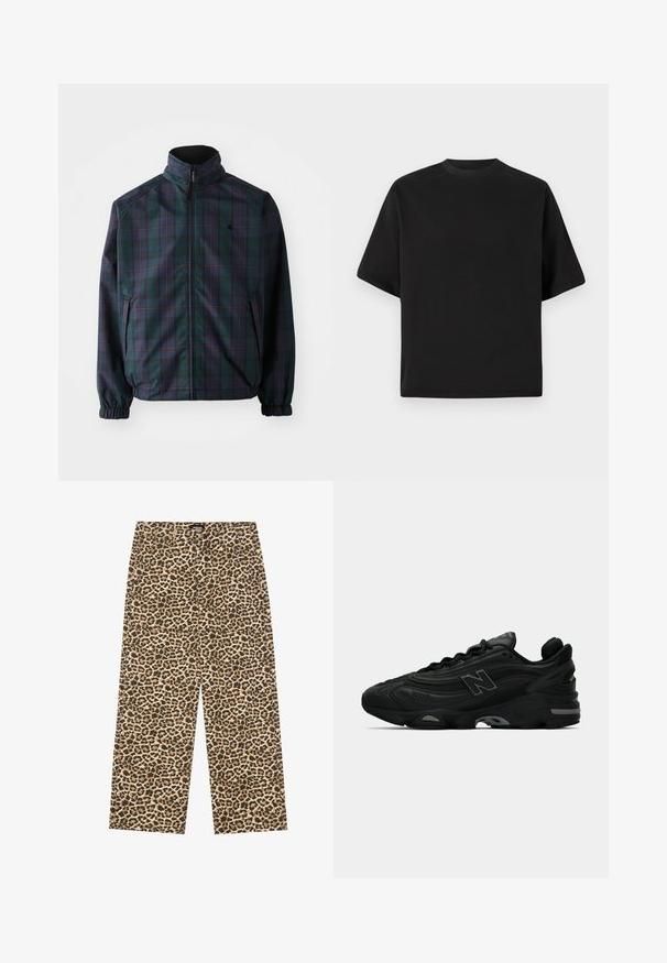 Carhartt WIP REVERSIBLE PLANER JACKET - Giacca da mezza stagione - force blue/black; T-shirt nera a maniche corte in vestibilità larga, realizzata in cotone morbido, con scollatura rotonda e design minimalista.; YOURTURN UNISEX - Jeans baggy - beige/black; Scarpe da ginnastica nere con una tomaia testurizzata, caratterizzate da un logo prominente, una suola spessa e sottili accenti grigi lungo il design.