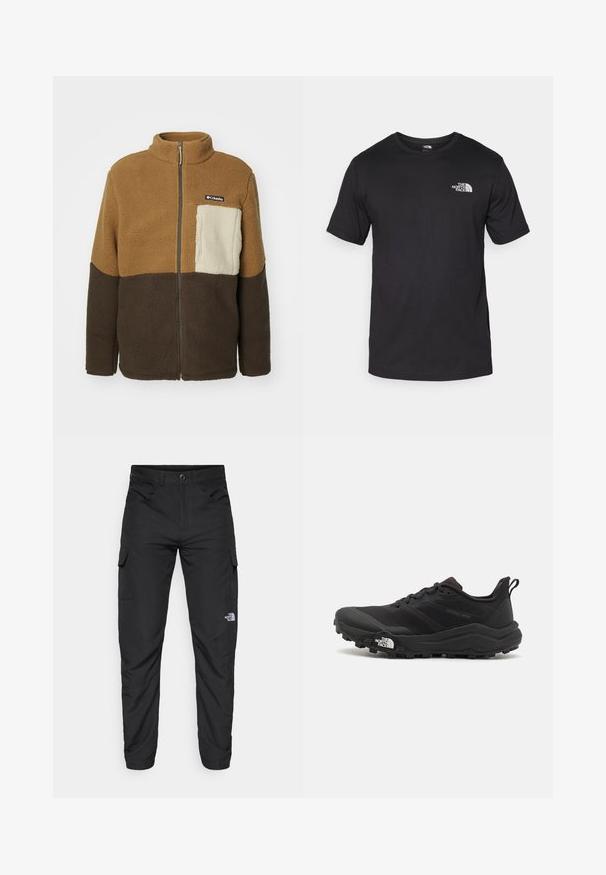 Columbia MOUNTAINSIDE™ HEAVYWEIGHT - Fleecejakke - delta/cordovan/ancient fossil; Svart kortermet t-skjorte laget av bomull, med rund hals og en liten hvit logo på øvre venstre brystområde.; The North Face HORIZON PANT - Friluftsbukser - black; Svart terrengløpesko med teksturert overdel, gummisåle og forsterket tåhette. Har polstret krage og løftestropp for enkel påkledning.