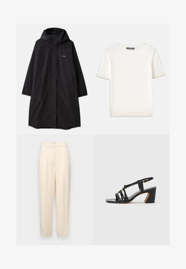 Fekete vízálló kabát kapucnival, hosszú ujjal, oldalsó zsebekkel és elülső cipzárral. Minimalista dizájn jellemzi, márkalogóval a mellkason.; Fehér, rövid ujjú kötött felső, kerek nyakkivágással, sima textúrával és diszkrét bordázott részletekkel az ujjain és az alján.; Beige, egyenes szabású testre szabott nadrág, elöl plisszírozással, sima textúrával és közepes derékkal. Nincsenek látható zsebek.; Paul Smith AMIRA - Klasszikus sarkú cipők - black