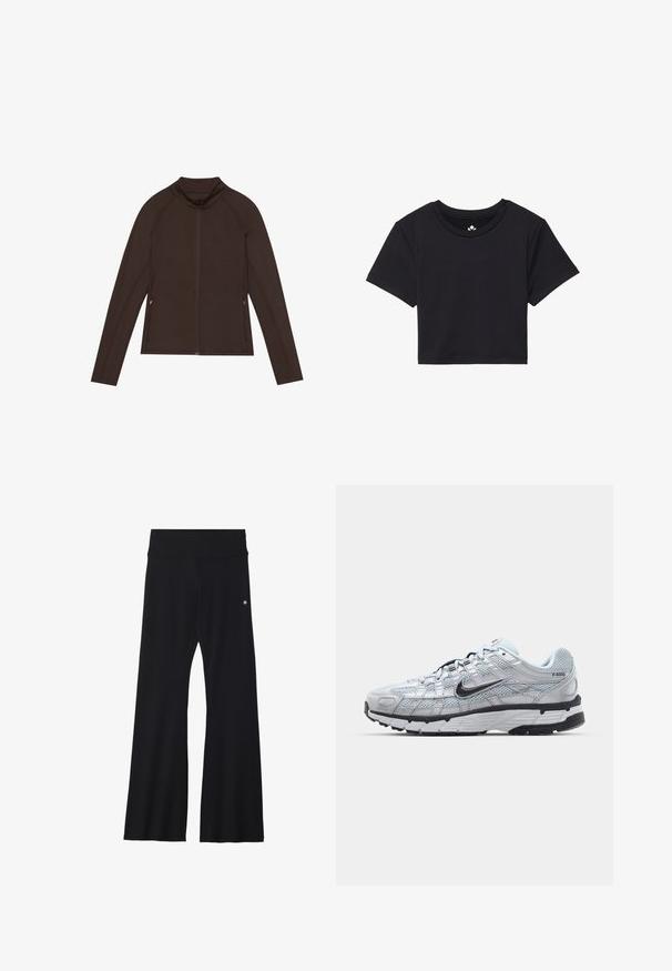 Even&Odd active FITTED TRAINING JACKET WITH FULL ZIP AND POCKETS
- Træningsjakke - dark brown; Sort cropped t-shirt med korte ærmer, rund halsudskæring, lavet af glat stof. Minimalistisk design uden synlige mønstre eller accenter.; Sorte flared yoga bukser i strækbart stof, med en bred talje og et lille logo nær hoften. Glat tekstur, uden mønstre.; Nike P-6000 sneakers med en lys grå mesh overdel, sorte accenter og en holdbar sort gummisål. Har et detaljeret design og snøresystem.