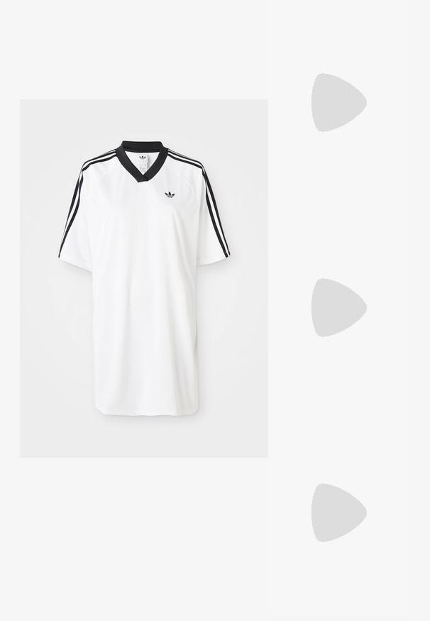 Černý sportovní tílko vyrobené z lehkého a prodyšného materiálu. Má kulatý výstřih a jemné logo na horní levé straně.; Bílý sportovní dres s krátkým rukávem a černým výstřihem do V, s černými třípruhovými akcenty na ramenou. Na hrudi se nachází malé logo.; Sportovní boty s bílým koženým svrškem, šedou semišovou špičkou a třemi černými pruhy. Obsahují modré logo na jazyku a texturovanou gumovou podrážku.; Želvovinové brýle s oválnými čočkami a hladkým, jemným povrchem. Má tenké bočnice s jemným zakřivením v chrámcích. Čiré čočky.