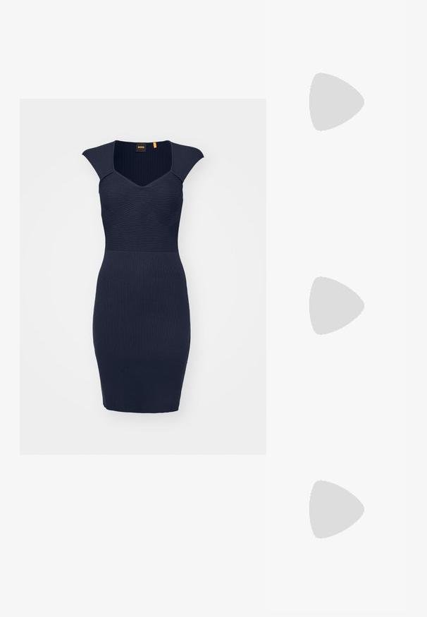 BOSS Shift dress - dark blue; Guess DABBEY 2 - Classic heels - beige/brown; COACH BROOKLYN SHOULDER BAG - Handbag - dark stone; DKNY PUFFY HOOP  - Earrings - gold-coloured