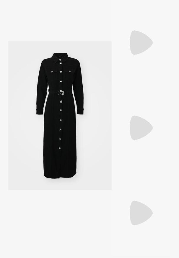 Balts ribota topiņš ar plānām siksnām, kam ir pieguļoša forma un gluda tekstūra. Audums izskatās elastīgs un nedaudz struktūrēts.; ONLY ONLMYTH LIFE BELT DRESS - Džinsa auduma kleita - washed black; Baltas striķu augstpapēžu sandales ar plakanu pirkstu daļu, teksturētu priekšpusi ar saveltiem akcentiem un šauru potītes siksniņu.; Zelta krāsas auskari gredzena formā, plāni un apaļi, ar gludu metāla apdari un bez rotājumiem vai zīmējumiem.