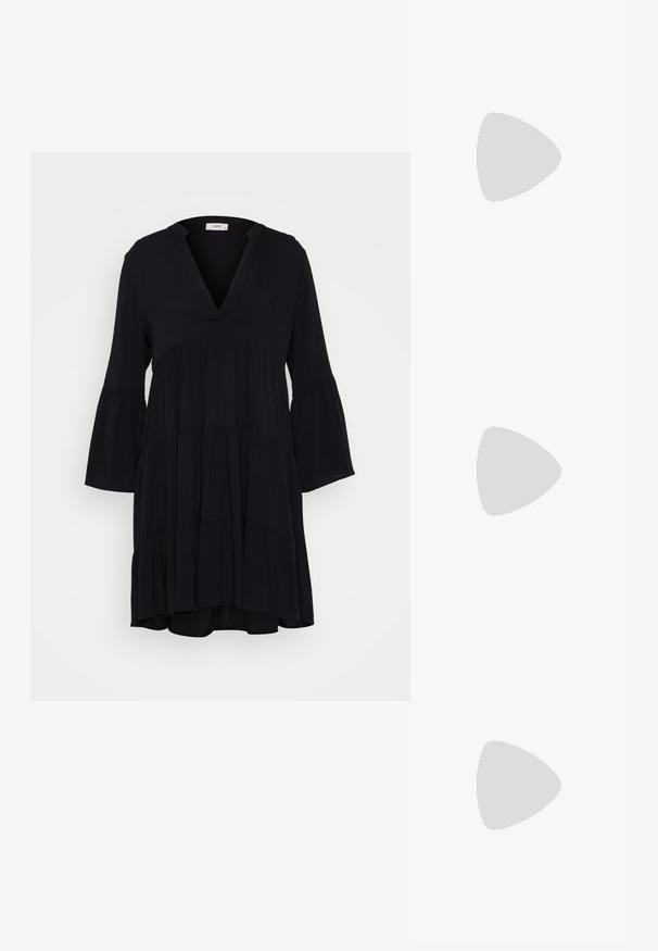 JDY JDYSTARR LIFE V NECK SHORT DRESS - Denné šaty - black; Hnedá lakovaná slingback obuv s špicatou špičkou a mierne vysokým opätkom. Obsahuje pracku pre bezpečné upevnenie. Hladká textúra.; Tortoise-shell slnečníky s oválnymi sklami, hnedo tónovanými, tenkými stranami so vzorom, ľahký plastový rám.; Hnedá kožená kabelka cez telo s zakriveným tvarom, zlatými kovovými doplnkami a akcentom s prackou. Obsahuje odnímateľný ramenný popruh.