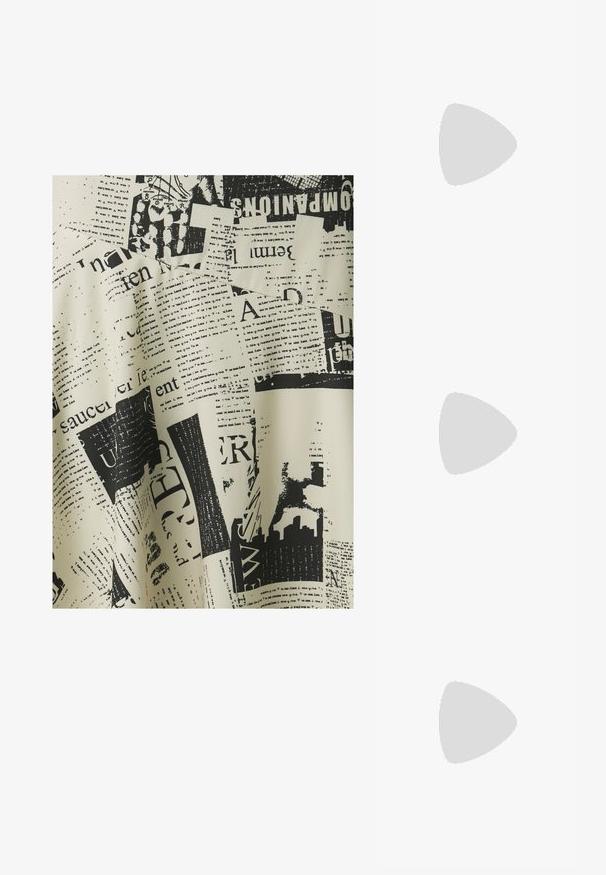 SOMETHINGNEW SIMONE DRESS - Vestido de dia - white/gray; Chinelo de borracha preta com uma tira texturada e sola plana simples, mostrado de lado num fundo claro.; Óculos de sol pretos com um design envolvente, lentes escuras, pormenores brilhantes em forma de estrela e almofadas de nariz ajustáveis.; Even&Odd Saco de mão - black