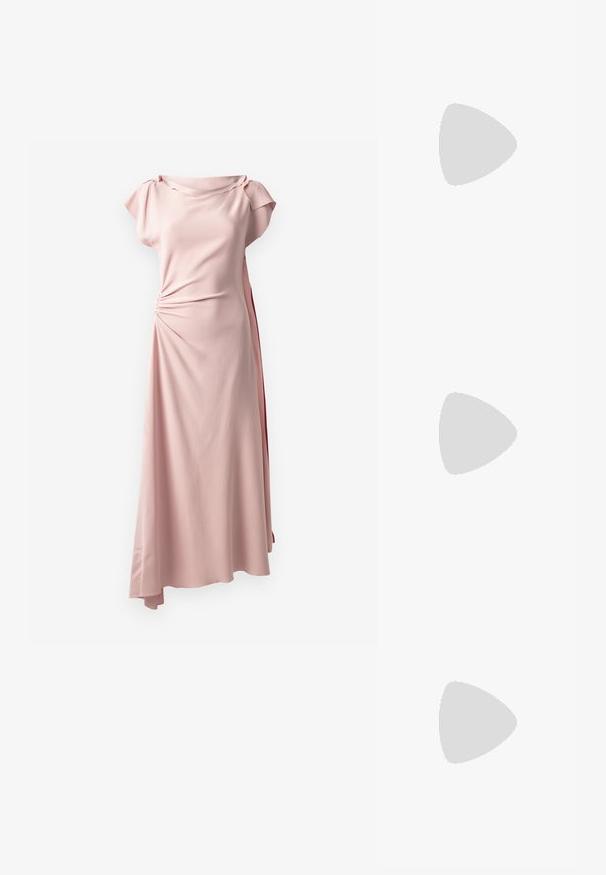 Victoria Beckham DRAPE SLEEVE MIDI DRESS - Day dress - antique pink; Stradivarius KITTEN - Classic heels - red; Red plastic sunglasses with rectangular frames, tinted lenses, and a gold logo accent on the temples. Smooth, glossy finish.; Anna Field by Zalando Necklace - black/creme