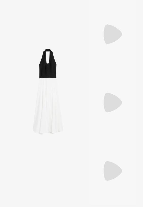 Massimo Dutti LONG FLARED WITH HALTER NECK - Day dress - black; Black patent leather slingback heels with a pointed toe and a geometric block heel. Features a sleek, minimal design and smooth texture.; Black sunglasses with rectangular frames and gradient lenses. Features gold "DG" logo on the temple. Smooth plastic material.; Black leather hobo bag with a smooth texture, curved shape, and single adjustable strap; features a wide opening at the top.