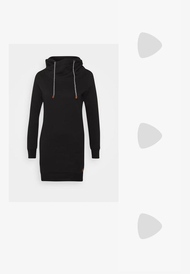 ONLY ONLBETTE  - Kjole - black; Hvit slingback-hel med spiss tå, glatt overmateriale, lav blokkhelt, og cut-out-design på siden med justerbar spenne.; Runde solbriller med mørke linser og guldrammer. Modellen har en lyseblå, ribbet cardigan med knapper og kontrast hvide ærmer på.; Michael Kors håndleddsveske i beige belagt kanvas med et gjentakende MK-logo mønster, gullfarget maskinvare og en avtakbar kjede-rem.