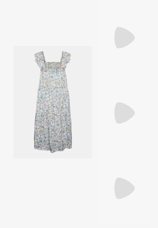 Pieces PCAMARYL DRESS - Dnevna haljina - cloud dancer; Roze nubuk tenisice s crnim prugama, gumeni potplat i teksturirani ljubičasti petni dio. Imaju vezivanje i utisnuti brend na strani.; Tamno smeđa kožna torba za rame s okruglim oblikom, glatkom teksturom i jednim podesivim remenom. Sadrži zatvaranje na patentni zatvarač.; Set zlatnih naušnica od obruča s različitim veličinama i dizajnima, uključujući male, srednje i velike stilove, s glatkim metalnim finisama.
