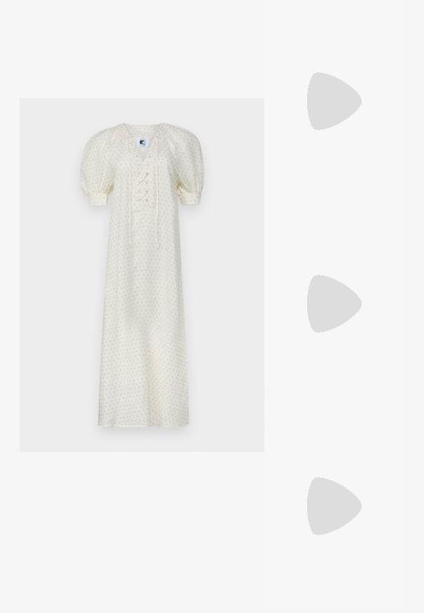 Sleeper GARDEN DRESS  - Rochie de zi - white/pink; Tricou alb cu mânecă scurtă, confectionat dintr-un material texturat. Gât rotund, tăietură regulară și detalii subtile de cusătură. Fără modele sau grafice.; Balerini din piele neagră, cu vârf rotund, textură netedă, detalii de cusătură minimale și un design al tălpii flexibil.; Sœur Geantă crossbody - cognac