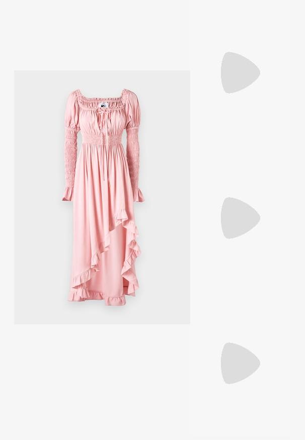 Sleeper WILD SHIRRED DRESS - Jerseykjole - pink; Loeffler Randall CAMELLIA KNOT MULE WITH ANKLE STRAP - Højhælede sandaletter / Højhælede sandaler - gold; Sort læder bucket taske med en struktureret overflade, guld hardware detaljer og en åben top. Har et kort håndtag og justerbar skulderrem.; Lauren Ralph Lauren KNOT STUD - Øreringe - gold-coloured