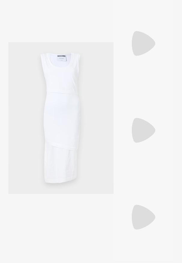 MOSCHINO GRUNGE - Jerseykleid - fantasia bianco; Stradivarius KITTEN - Pumps - red; Braune ovale Sonnenbrille mit einem hellbraunen Kunststoffrahmen. Schlanke Bügel und getönte Gläser sorgen für ein elegantes, minimalistisches Design.; aim’n® CROISSANT - Handtasche - white