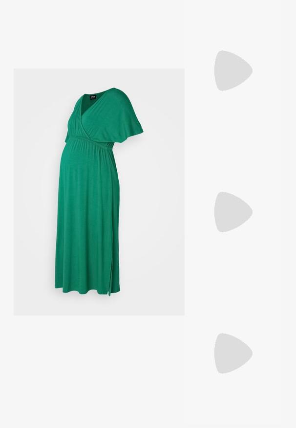 ONLY MATERNITY OLMAMAZE ALL IN ONE NURSING DRESS - Džersio suknelė - verdant green; Juodi šlepetės su kvadratiniu pirštu ir žemu bloku kulnu. Yra keli ploni dirželiai ir reguliuojamas kulkšnies diržas. Pagaminti iš lygios odos.; Juodas odinis per petį nešiojamas krepšys turi lygų paviršių, stačiakampio formą ir metalinę grandinėlę priekyje. Pridedama reguliuojama dirželis.; Sidabriniai lašo formos auskarai su kvadrato formos auskaru, turintys lygų, poliruotą paviršių ir ašarėlės formą, atsispindintys šviesoje su blizgiu paviršiumi.