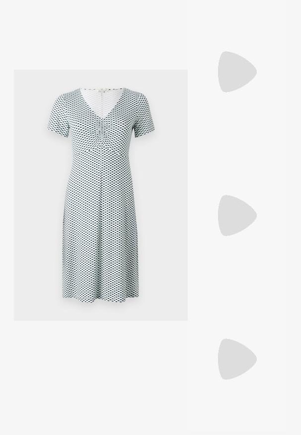 TOM TAILOR EASY  DRESS - Dzsörzéruha - green white; Anna Field Klasszikus sarkú cipők - white; Kerek napszemüveg sötét lencsékkel és arany kerettel. A modellen világoskék, bordázott kardigán van gombokkal és kontrasztos fehér ujjaival.; MICHAEL Michael Kors JET SET CHAIN POUCHETTE - Kézitáska - vanilla