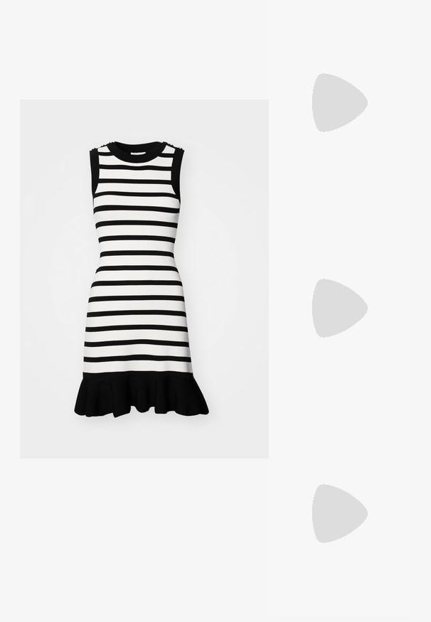 sandro ROBE DAY MARIN  - Shift dress - ecru / noir; Anna Field by Zalando Classic heels - black; Anna Field by Zalando Sunglasses - black; Anna Field by Zalando Handbag - black