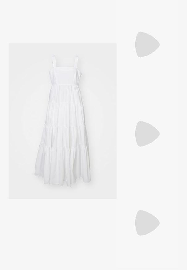 MICHAEL Michael Kors SOLID TIERED MIDI DRESS - Kasdienė suknelė - white; Tory Burch MELLOW MARY JANE - Pantoletai - perfect black/gold; Juodas rankinės pagamintas iš struktūrizuotos odos, su deimanto raštu, auksinės spalvos grandinėle, viršutine rankena ir logotipu išsiskiriančiu užtrauktuku.; Aukso spalvos auskarai su srauniu, kreiviu dizainu. Kiekvienas auskoras turi lygų paviršių ir mažą užsegimą su dekoratyviu akcentu.