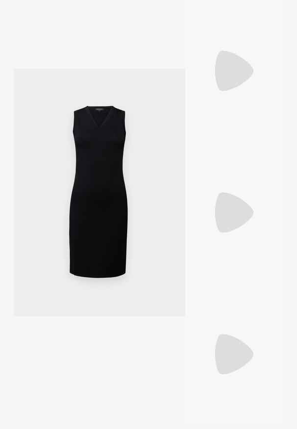 Armani Exchange VESTITO - Dzsörzéruha - black; Fekete bőr balettcipő, hegyes orral, minimalista dizájn, sima textúra, alacsony sarkú, látható fémrész vagy díszítés nélkül.; Fekete bőr keresztpántos táska, sima textúrával, téglalap alakú és fém lánc részlettel az elején. Állítható pánttal ellátva.; Arany fülbevalók, texturált mintázattal, egy oldalán három átlátszó kristállyal, modern geometrikus esztétikával.