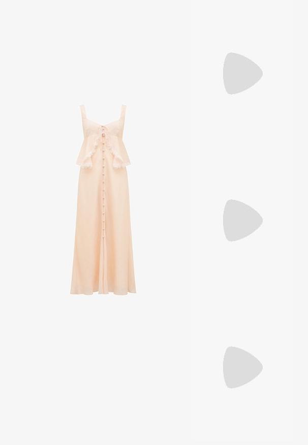 Forever New LILIAN TRIM OVERLAY MIDI - Koktélruha / Partiruha - pale pink; Arany fémes, magas sarkú szandál, vastag sarkú, nyitott orrú és bokapántos. Sima textúrájú és minimalista dizájnú.; Barna téglalap alakú napszemüveg, átmenetes lencsékkel, vastag kerettel és logóval az oldalon. Simább műanyag anyag, minimalista kialakítás.; COACH BROOKLYN SHOULDER BAG 23 - Kézitáska - maple