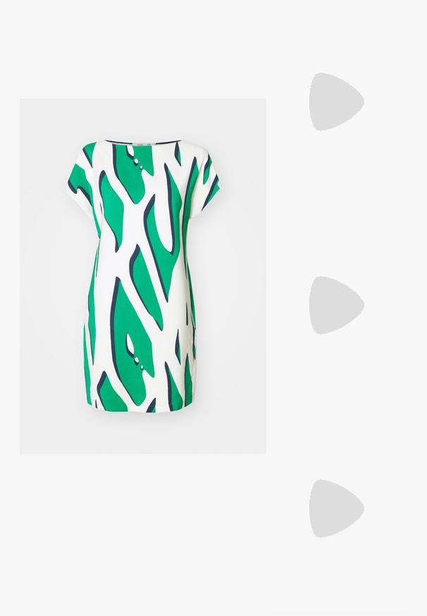 Diane von Furstenberg CORA DRESS - Day dress - giant green; Nude high-heeled sandal with a thin ankle strap, open toe, smooth leather, and a sleek, tapered heel. Minimalist design with gold hardware.; kimeze SHALLOW SUN - Sunglasses - soft pink; Gold-tone earrings with a curved, layered design. Circular shape, polished finish, and secure post-back closure.