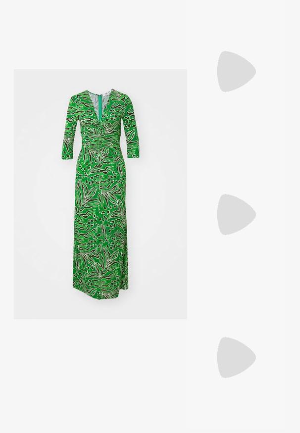 Diane von Furstenberg ALBA DRESS - Džersio suknelė - water green; Juodos oda aukštakulniai sandalai su kulkšnies dirželiu. Pasižymi lygiu paviršiumi, atviru pirštu ir plonu kulnu. Auksinės spalvos sagties detalė.; THEMOIRè TIKE - Rankinė - black; Maria Black TEMPELHOFER HOOPS - Auskarai - gold-coloured
