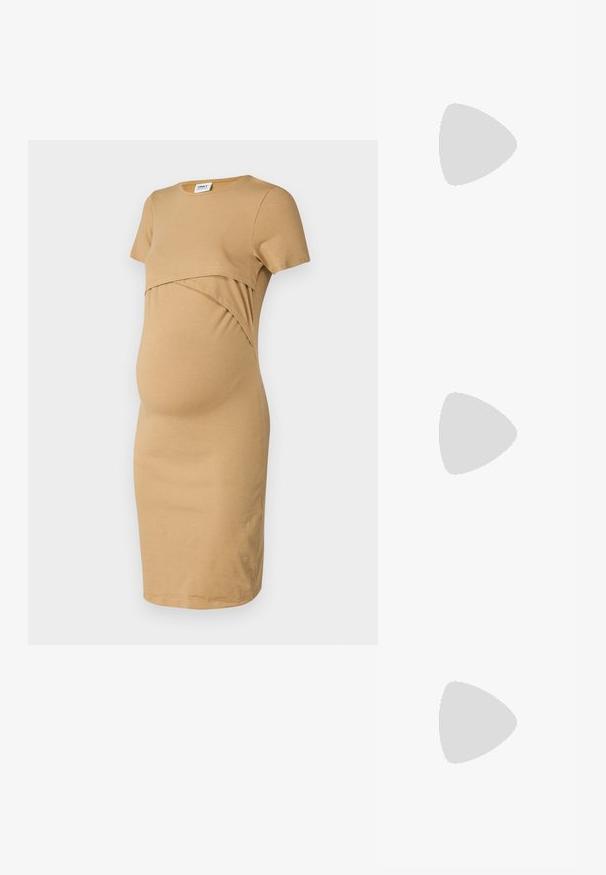 Beebimantel khaki värvuses, valmistatud pehmest puuvillast. Omab ümmargust kaelust, lühikesi varrukaid ja kumerust bely täiuslikuks mugavuseks.; Musthave mustris balletkingad, terav nina, minimaliseeritud disain, sile pind, madal konts, ilma nähtava riistvara või kaunistusteta.; Valge struktureeritud käekott lühikeste käepidemete ja õlavööga, millel on kuldse riistvara aktsendid ja tekstuuriga materjal, eksponeeritud halli taustal.; Kullastusust kõrvarõngaste komplekt, mis sisaldab erinevaid disaine, sealhulgas nööpe, rõngaid ja riputatavaid tükke, millel on pärlid ja rhinestones.