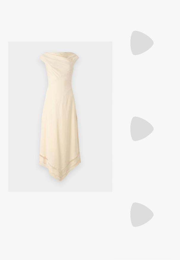 Faithfull the brand ALVA DRESS - Dienas kleita - beige; Balts ribots īsām piedurknēm tops ar plašu dekoltē. Raksts ietver vertikālas līnijas, uzsverot ciešu piegulšanu un vienkāršu dizainu.; Baltie kedas ar teksturētu zamšādu purngalu, gludu acu auduma augšdaļu, dekoratīvu auklu un melnu gumijas papēža akcentu.; Weekend Max Mara SENAPE - Cimdi - nero