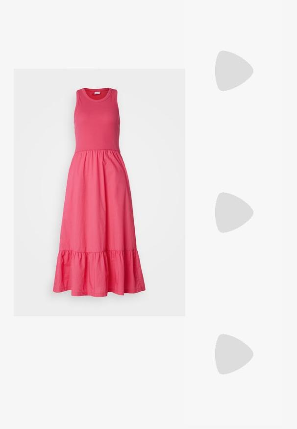 Gap Tall MIDI DRESS - Dnevna obleka - pink hibiscus; Črne usnjene balerinke s koničastim nosom, trak z srebrno zaponko, v kombinaciji s črnimi elegantnimi hlačami z razporkom na robu.; Črna usnjena torba hobo z enim mehkobnim, okroglim ročajem; ima gladko teksturo in minimalističen dizajn. Brez vidnih kovinskih delov ali poudarkov.; Srebrni obroči za ušesa z gladko, polirano površino. Okrogla oblika in varna zaponka s klikom. Lahka zasnova, primerna za vsakodnevno nošenje.