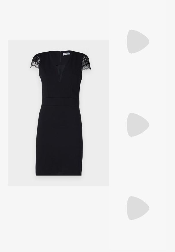 WAL G TALL SAMMY MINI DRESS - Kokteiļkleita/ballīšu kleita - black; Melnas augstpapēžu sandales ar plāniem siksniņām un mezgla dizainu, gluda kvadrātveida purngalu un elegantu stiletto papēdi.; Gaiši pelēka metāla rokassoma ar ķēdes siksnu, rotāta ar mazām apaļām metāla kniedēm un trīsstūra zīmola logo.; Sudraba riņķveida auskari ar gludu, spīdīgu apdari. Apaļas formas, viegla dizaina, ar aizdari uz stieples.
