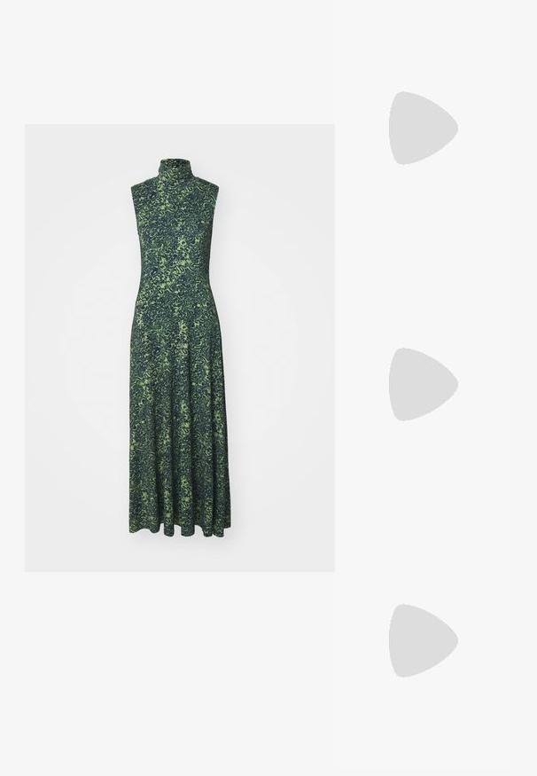 Proenza Schouler White Label JAMIE DRESS IN SHADOW  - Džersejové šaty - multi-coloured/dark blue/olive; Strieborné a biele športové tenisky so sieťovinou a syntetickým materiálom, polstrovaným golierom, čiernymi akcentmi a masívnou podrážkou. Čierny logotyp na boku.; Biela kabelka so zaobleným tvarom, s textúrovaným povrchom z strieborných nitov. Má tenký ramenný popruh a elegantné zapínanie.; Strieborné zámky v tvare srdca so vygravírovanými nápismi "ÁNO" a "NIE", leštený povrch, symetrický dizajn a robustný kovový uzáver.