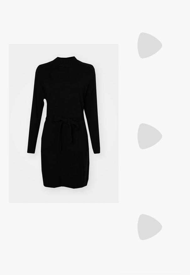 ONLY ONLLEVA BELT - Sarafanas - black; Juodos lakuotos odinės šlepetės su smailiu pirštu ir geometriniu bloko kulnu. Turi elegantišką, minimalistinį dizainą ir lygų paviršių.; Juodas odinis krepšys su išlenkta forma, nuimamu dirželiu ir auksiniais detalėmis. Krepšys turi kilpą su sagtimi.; Sidabriniai auskarai-žiedai su lygiu, blizgiu paviršiumi. Apvali forma, lengvas dizainas, turintis saugų užsegimo mechanizmą.