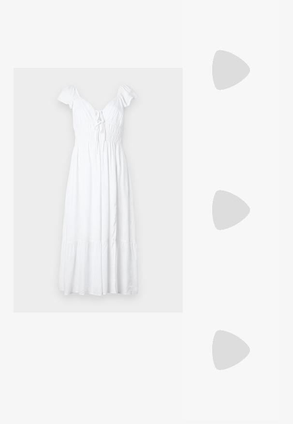 Hollister Co. EMEA DOUBLE TIE MIDI DRESS  - Robe de jour - bright white; Even&Odd Escarpins à talons hauts - gold/silver; Even&Odd Sac à main - silver-coloured; Boucles d'oreilles en argent en forme de créoles avec un design torsadé, dotées d'une finition polie et d'une fermeture à poussoir. Mesurent environ 3 cm de diamètre.