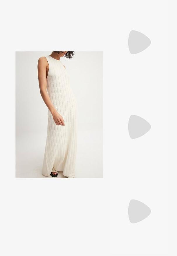 NA-KD Maxiklänning - offwhite; Brun lackläder slingback-sko med spetsig tå och en måttlig klack. Utrustad med en spännband för säker passform. Slät textur.; Bruna sköldpaddsformade glasögon med ovala linser, tunna skalmar och transparanta detaljer. Innehåller en diskret logotyp på bågen. Snygg, lätt design.; Brun läder crossbody-väska med en böjd form, gyllene detaljer och en spänneaccent. Har en avtagbar axelrem.