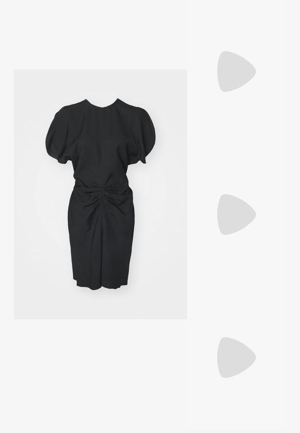 Victoria Beckham GATHERED WAIST MINI DRESS - Juhlamekko - black; Stuart Weitzman NUDIST II - Korolliset sandaalit - black; Vivienne Westwood HAZEL SMALL  - Käsilaukku - black; Lauren Ralph Lauren GRADUAL HOOP - Korvakorut - silver-coloured