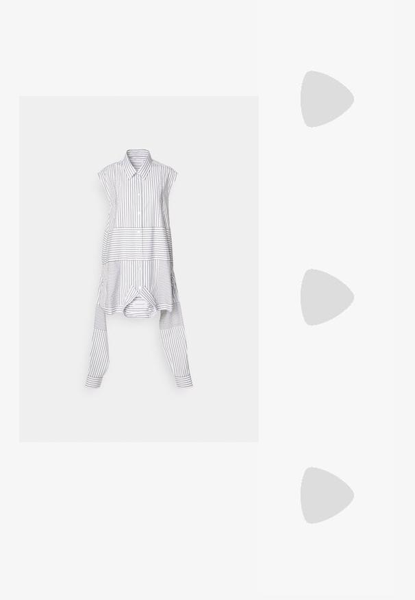 Viktor&Rolf UPSIDE DOWN SHIRT DRESS - Abito a camicia - grey; Bershka Sandali con tacco - black; Occhiali da sole neri e oro con lenti verdi, dotati di forma a occhio di gatto, accenti metallici e una montatura testurizzata.; Borsa a spalla in vernice nera con forma curvata, una tracolla, tasche frontali e dettagli in metallo argentato.