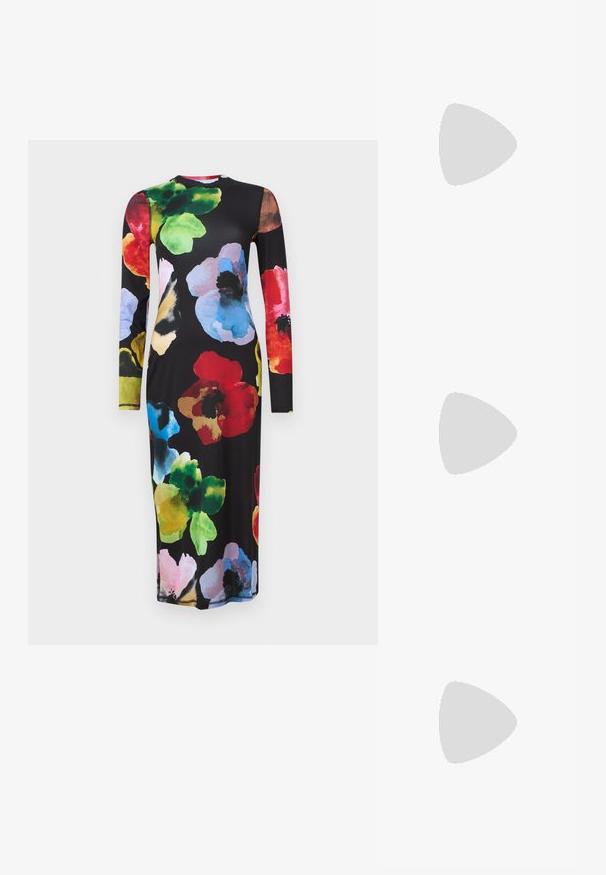 Stine Goya LONG SLEEVE  - Jersey dress - watercolor bloom; Filippa K REY FLAT - Ballet pumps - black; Lauren Ralph Lauren LEATHER MEDIUM TANNER CROSSBODY BAG - Handbag - black; Lauren Ralph Lauren KNOT STUD - Earrings - gold-coloured