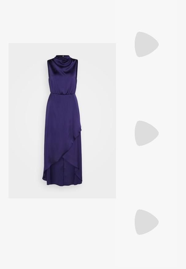 Anna Field Proginė apranga - dark blue; Baldiniai aukštakulniai batai su smailiu noseliu, pagaminti iš odos, su reguliuojama kulkšnies juosta, papuošta deimantais, ir plonu stileto kulnu.; Kare klasikinės saulės akinių rėmeliai su apvalia, didesne forma ir rudais objektyvais. Yra subtilių raštų ir tiesių, siaurėjančių šonų.; Balta voko dėklas, pagamintas iš lygios odos, su sidabrine grandinėlės dirželiu ir metaliniu akcentu priekyje. Minimalistinis dizainas ir trikampio forma.