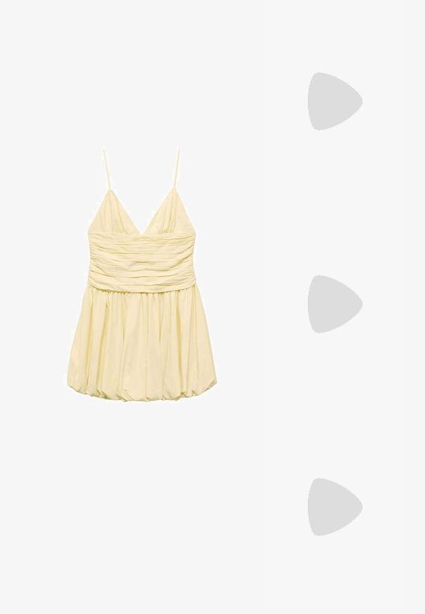 Mango COURTE EFFET BALLON - Freizeitkleid - light yellow; Mango WITH  DETAIL - Zehentrenner - brown; Le Specs WORK IT - Sonnenbrille - toffee tort; Stradivarius Ohrringe - gold coloured