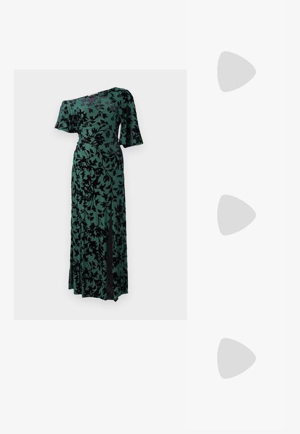 Diane von Furstenberg ELEORA DRESS - Cocktailklänning - green; Paul Smith AMIRA - Pumps - black; Väsk med leopardmönster, tillverkad av mocka, med ett kort handtag, en kedjeslinga och ett spänne i svart metall. Rektangulär form med klaffstängning.; Guldörhängen med en slät, rund design och en polerad yta. Örhängena har en kompakt, tjock form och en sömlös spänne.