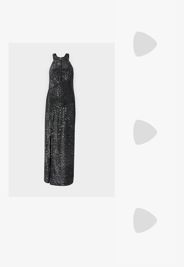 Rouge Edit VIBERRIE DRESS - Kokteiļkleita/ballīšu kleita - meteorite silver; Apspīlēta augstpapēžu kurpe ar zeltītu, sudrabi un neitrālu krāsu kombināciju. Spīguļojoša virsma ar izgriezuma dizainu, aprīkota ar stiletto papēdi.; Sudraba metāliska poga somiņa ar mīkstu, noapaļotu formu un mezgla augšējo aizdari. Izgatavota no gludas mākslīgās ādas materiāla.; Sudraba gredzenveida auskari ar minimālistisku dizainu. Cirkulāra forma, gluda tekstūra un plāns profils. Vieglu svaru ar spīdīgu apdari.